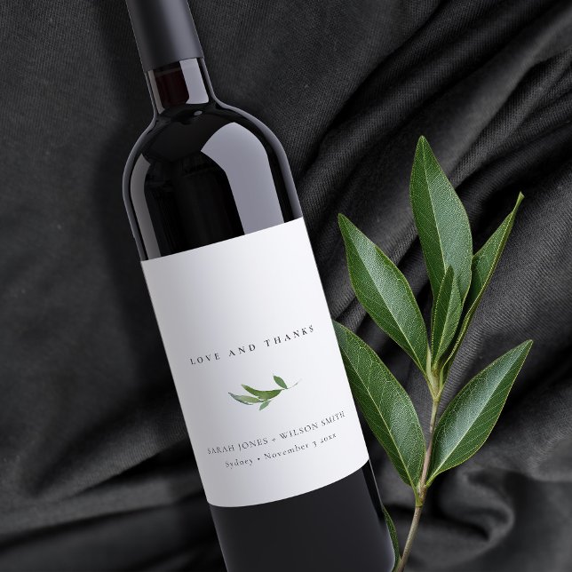 Étiquette Pour Bouteilles De Vin Verdure minimale du feuillage Merci Mariage (Créateur téléchargé)