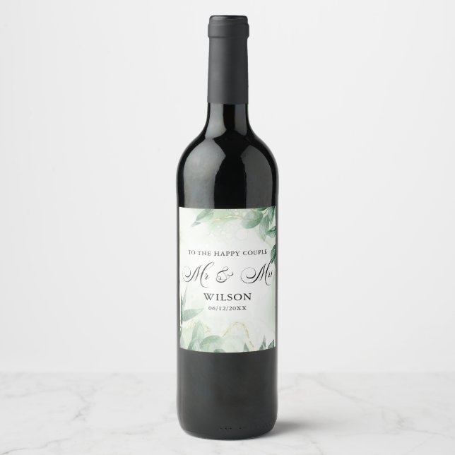 Étiquette Pour Bouteilles De Vin Verdure Moderne Et Or Bon Mariage Couple (Devant)