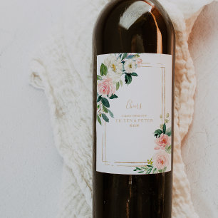 Étiquette Pour Bouteilles De Vin Verdure & Or Géométrique Mariage élégant
