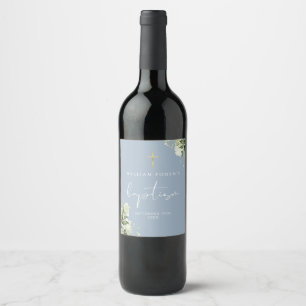 Étiquette Pour Bouteilles De Vin Verdure rustique Floral Dusty Baptême bleu