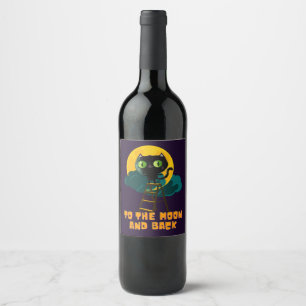 Étiquette Pour Bouteilles De Vin Vers la lune et le dos mignon Chat d'Halloween noi