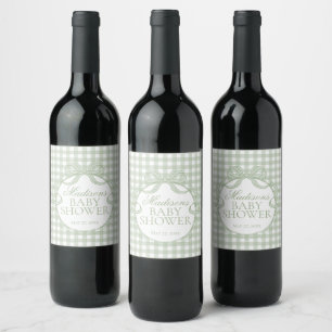 Étiquette Pour Bouteilles De Vin Vert Gingham Coquette Noeud Baby Shower