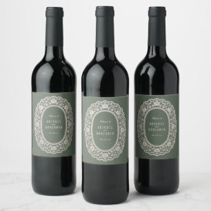 Étiquette Pour Bouteilles De Vin Vert sauge floral dentelle mariage classique vinta