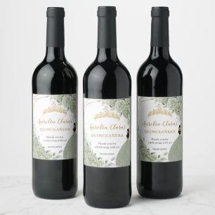 Étiquette Pour Bouteilles De Vin Vert sauge floral Quinceañera princesse Anniversai