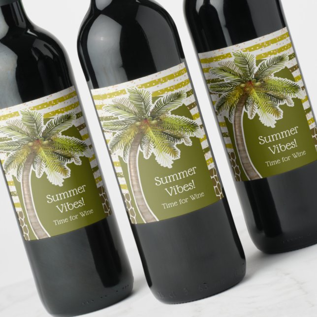 Étiquette Pour Bouteilles De Vin Vibes d'été Palm Tree (Créateur téléchargé)