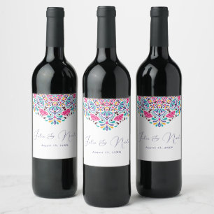 Étiquette Pour Bouteilles De Vin Vibrant mexicaine Fiesta Style Mariage arc-en-ciel