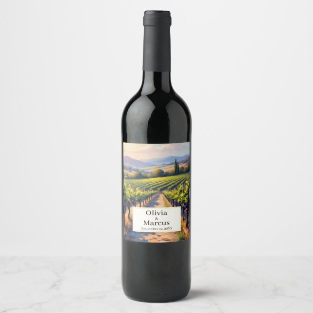 Étiquette Pour Bouteilles De Vin Vibrant Oil Painting Sunny Tuscan Vineyard (Devant)