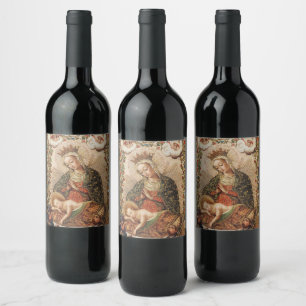 Étiquette Pour Bouteilles De Vin Vierge de l'école de Cuzco adorando l'enfant Jésus