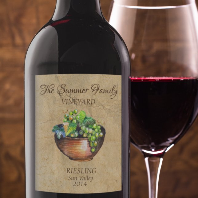 Étiquette Pour Bouteilles De Vin Vignoble sur mesure Vignoble Vintage Vin raisins b (Créateur téléchargé)