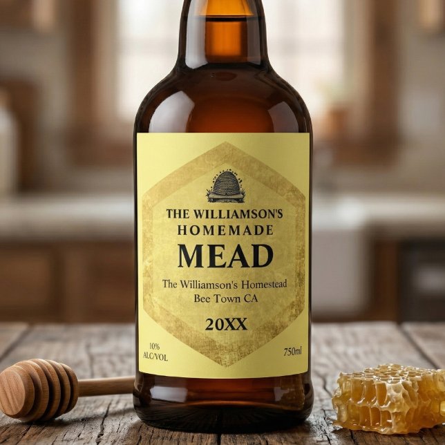 Étiquette Pour Bouteilles De Vin Vin de miel | Mead fait maison |ruche Vintage (Créateur téléchargé)