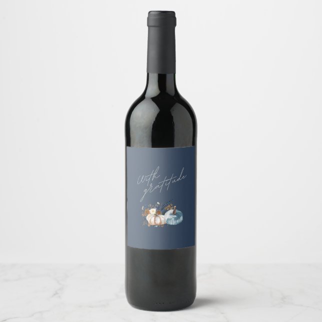 Étiquette Pour Bouteilles De Vin Vin de Thanksgiving Étiquette, Floral, Citrouille (Devant)