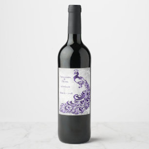 Étiquette Pour Bouteilles De Vin Vin Mariage de Peacock Violet Étiquette de vin