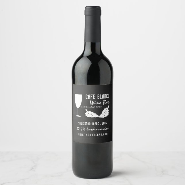 Étiquette Pour Bouteilles De Vin Vin & Raisins, Bar à vin/Winery Tableau noir (Devant)