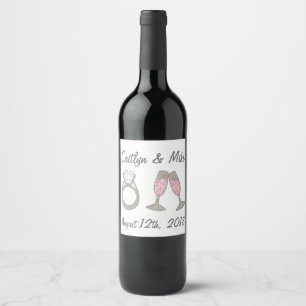 Étiquette Pour Bouteilles De Vin Vin rose étincelant Verre Diamant Anneau Mariée
