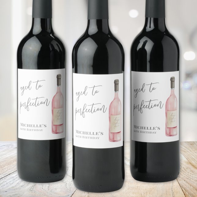 Étiquette Pour Bouteilles De Vin Vin Simple Âgé À Parfait Anniversaire (Wine Simple Aged To Perfection Birthday Wine Label)