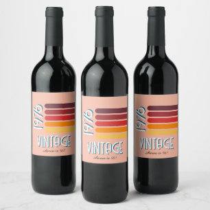 Étiquette Pour Bouteilles De Vin Vintage 1976 Retro Stripe Sun 50e anniversaire