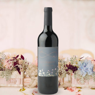 Étiquette Pour Bouteilles De Vin Vintage Elégant bleu Dusty Floral Mariage