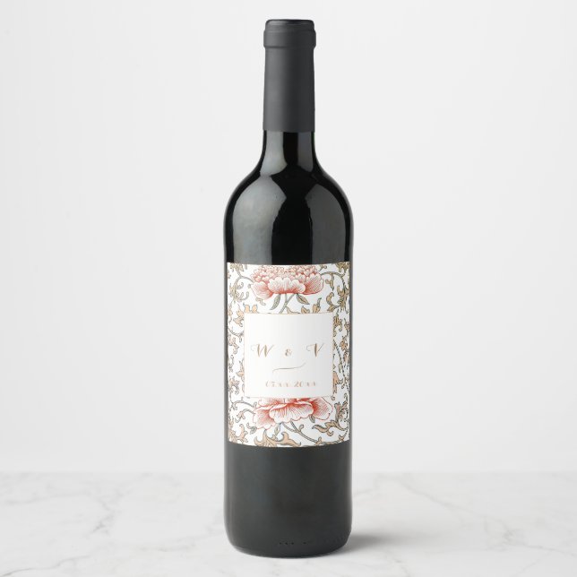 Étiquette Pour Bouteilles De Vin Vintage Floral Art Nouveau Mariage (Devant)