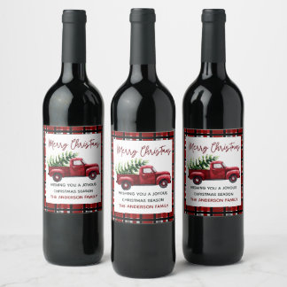 Étiquette Pour Bouteilles De Vin Vintage Noël Rouge Camion Vin Étiquette