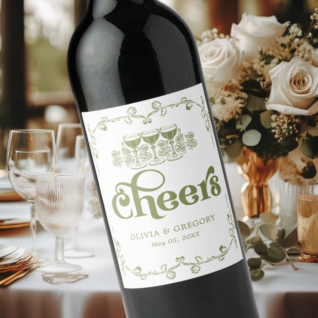 Étiquette Pour Bouteilles De Vin Vintage Olive Green Antique Frame Cheveux (Créateur téléchargé)