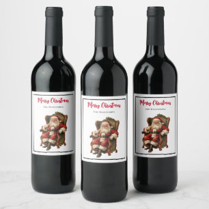 Étiquette Pour Bouteilles De Vin Vintage Père Noël assis en fauteuil confortable No