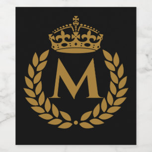 Étiquette Pour Bouteilles De Vin Vintage Royal King Golden Crown Nom initial Noir
