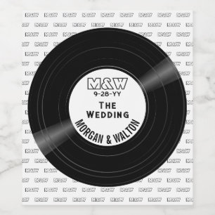 Étiquette Pour Bouteilles De Vin Vinyl Record Monogramme Mariage Blanc