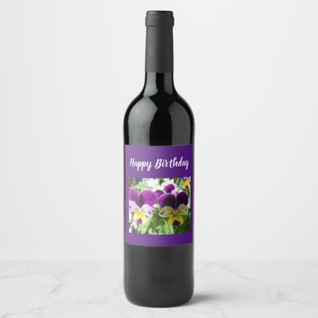 Étiquette Pour Bouteilles De Vin Viola violet Pansy Jolie carte fleurie (Devant)