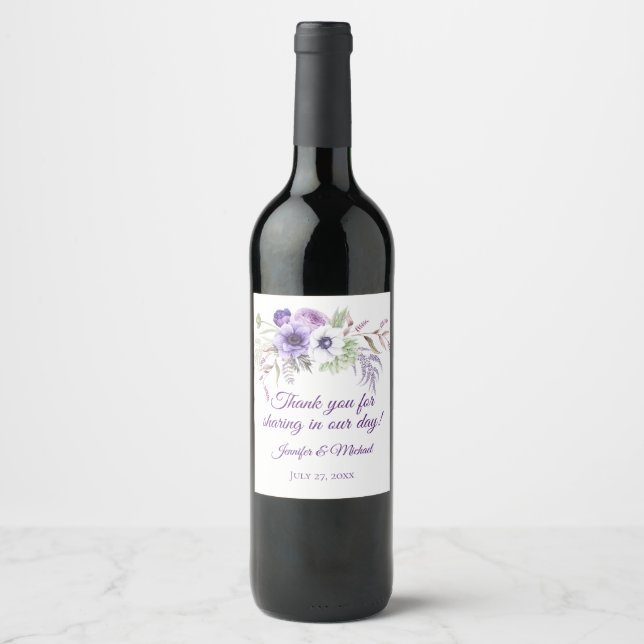 Étiquette Pour Bouteilles De Vin Violet Lavande Blanc Floral Mariage Faveurs | (Devant)