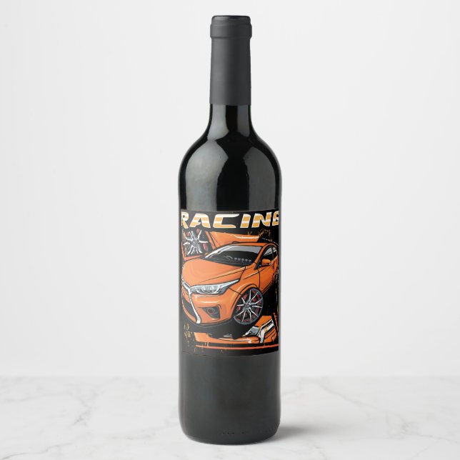 Étiquette Pour Bouteilles De Vin Voiture de course _ Moteur (101) (Devant)