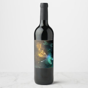 Étiquette Pour Bouteilles De Vin Vol de libellule verte lumineuse
