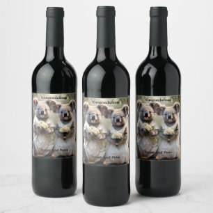 Étiquette Pour Bouteilles De Vin "Vows À feuillage persistant : Un Mariage Koala en
