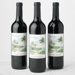 Étiquette Pour Bouteilles De Vin Watercolor Beach Wedding Merci