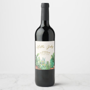 Étiquette Pour Bouteilles De Vin Watercolor Desert Cactus Garden Baby shower