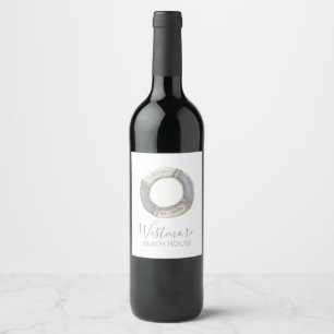 Étiquette Pour Bouteilles De Vin Watercolor Live Preserver Beach House