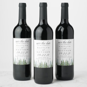 Étiquette Pour Bouteilles De Vin Watercolor Pine Tree Forest Wedding Enregistrer La