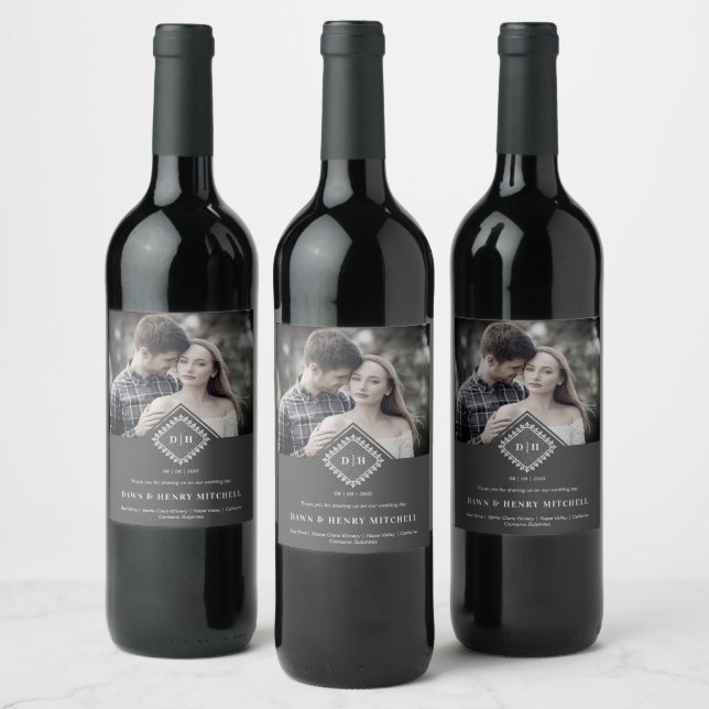 Étiquette Pour Bouteilles De Vin Wedding Initials Ornamental Lace Sophisticated (Bouteilles)