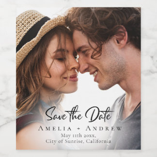 Étiquette Pour Bouteilles De Vin Wedding Photo Save the Date Minimalist