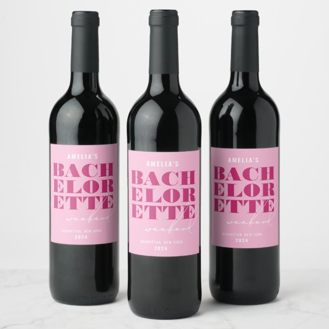 Étiquette Pour Bouteilles De Vin Week-end de bachelorette rose gras (Bouteilles)