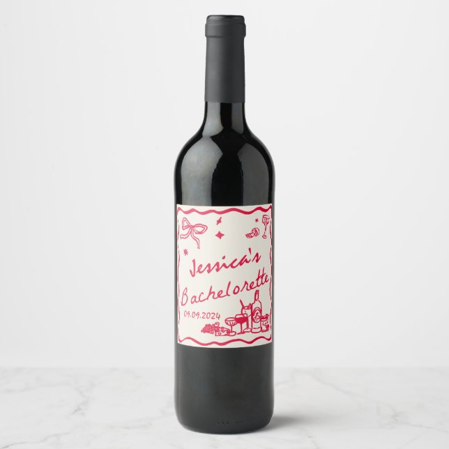 Étiquette Pour Bouteilles De Vin Week-end de célibataire de cocktail rouge fantaisi (Devant)