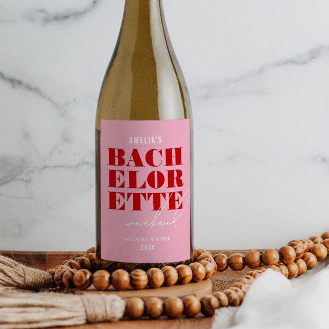 Étiquette Pour Bouteilles De Vin Week-end de célibataire rose et rouge gras (Créateur téléchargé)