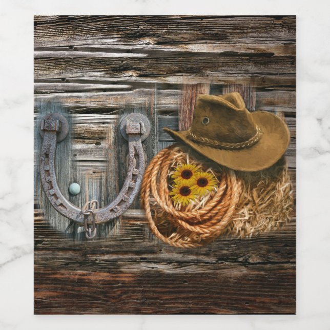 Étiquette Pour Bouteilles De Vin Western Horseshoe Cowboy Hat Lasso (Étiquettes simples)