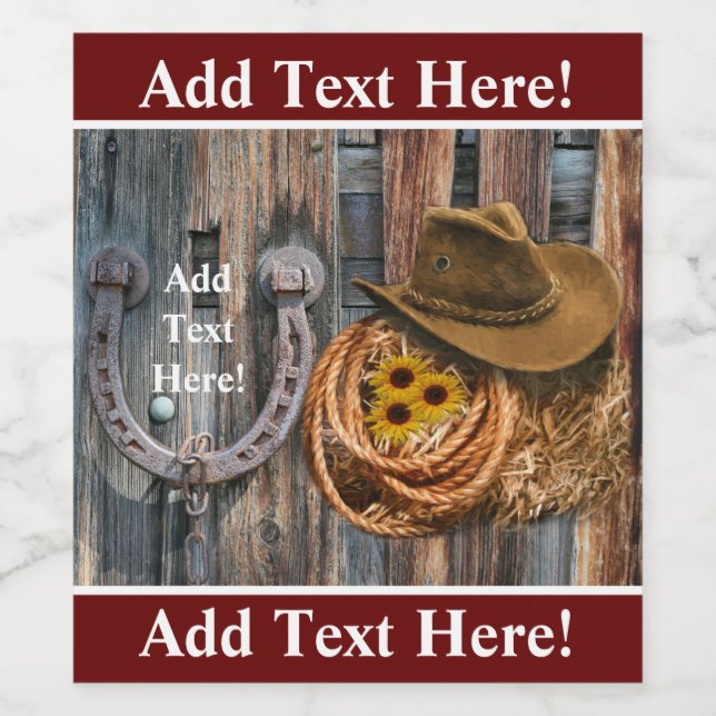 Étiquette Pour Bouteilles De Vin Western Horseshoe Cowboy Hat Lasso (Étiquettes simples)