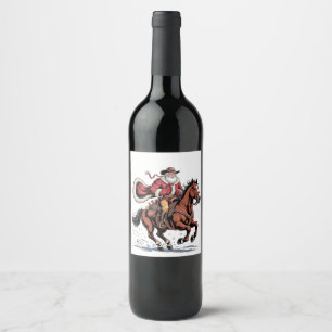 Étiquette Pour Bouteilles De Vin Western Riding Rodeo Horse Cowboy Père Noël Noël