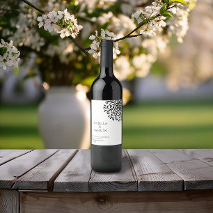Étiquette Pour Bouteilles De Vin Whimsical Black and White Flouring