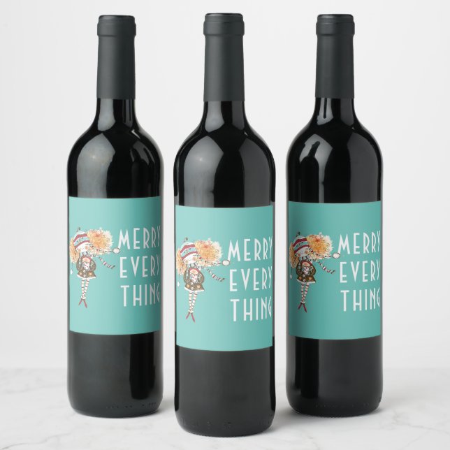 Étiquette Pour Bouteilles De Vin Whimsical Girl Merry Tout Noël (Bouteilles)