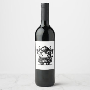 Étiquette Pour Bouteilles De Vin Whimsigoth Cyborg Cow Art Vintage Design Classique