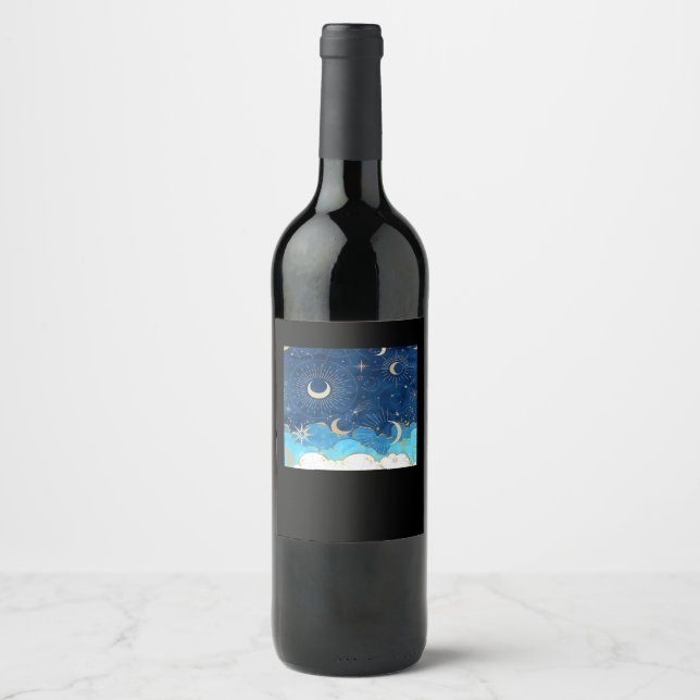 Étiquette Pour Bouteilles De Vin Whimsigoth Nuages Sun Moon Witchy Classic (Devant)