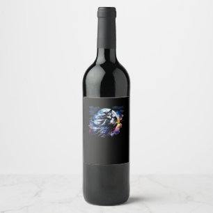 Étiquette Pour Bouteilles De Vin Whimsigoth Sorcière volant au-dessus de la Pleine 