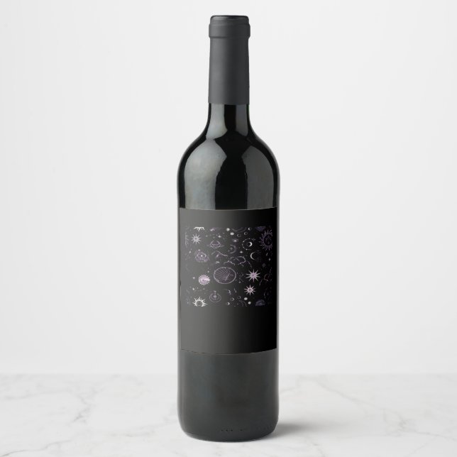 Étiquette Pour Bouteilles De Vin Whimsigoth Sun Moon Witchy Classic (Devant)